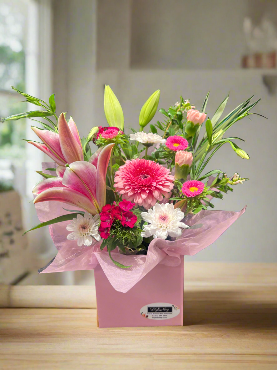 Flower Arrangement in posies box (with Lilies)