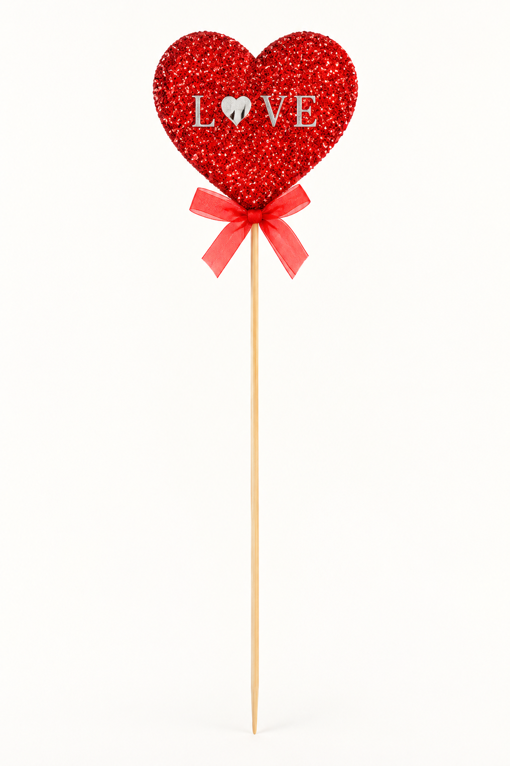 Red Glitter LOVE Heart Pick