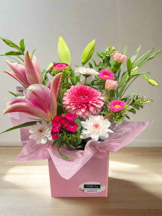 Flower Arrangement in posies box (with Lilies)