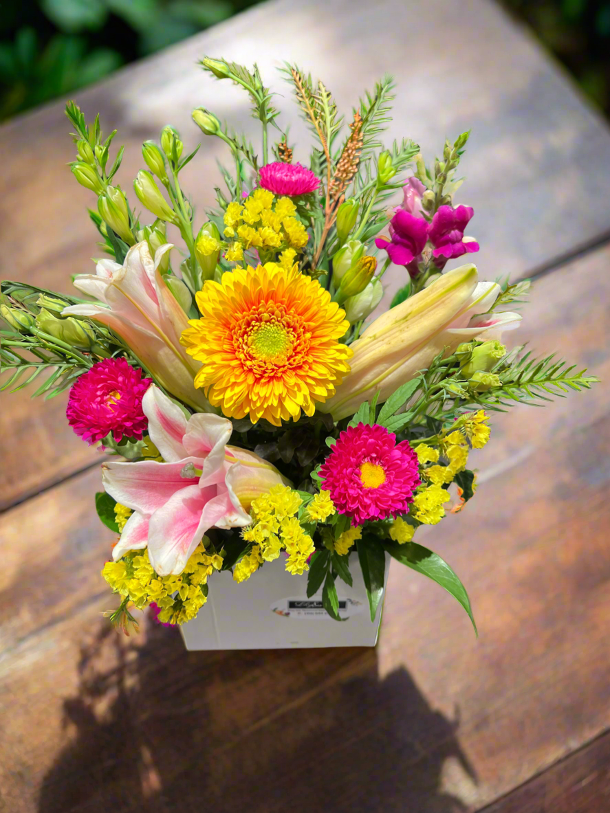 Flower Arrangement in posies box (with Lilies)