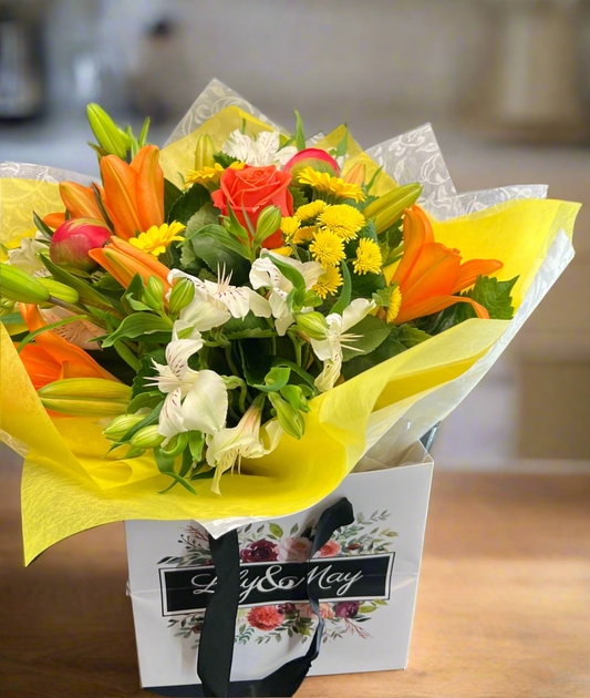 Flower arrangement in bag