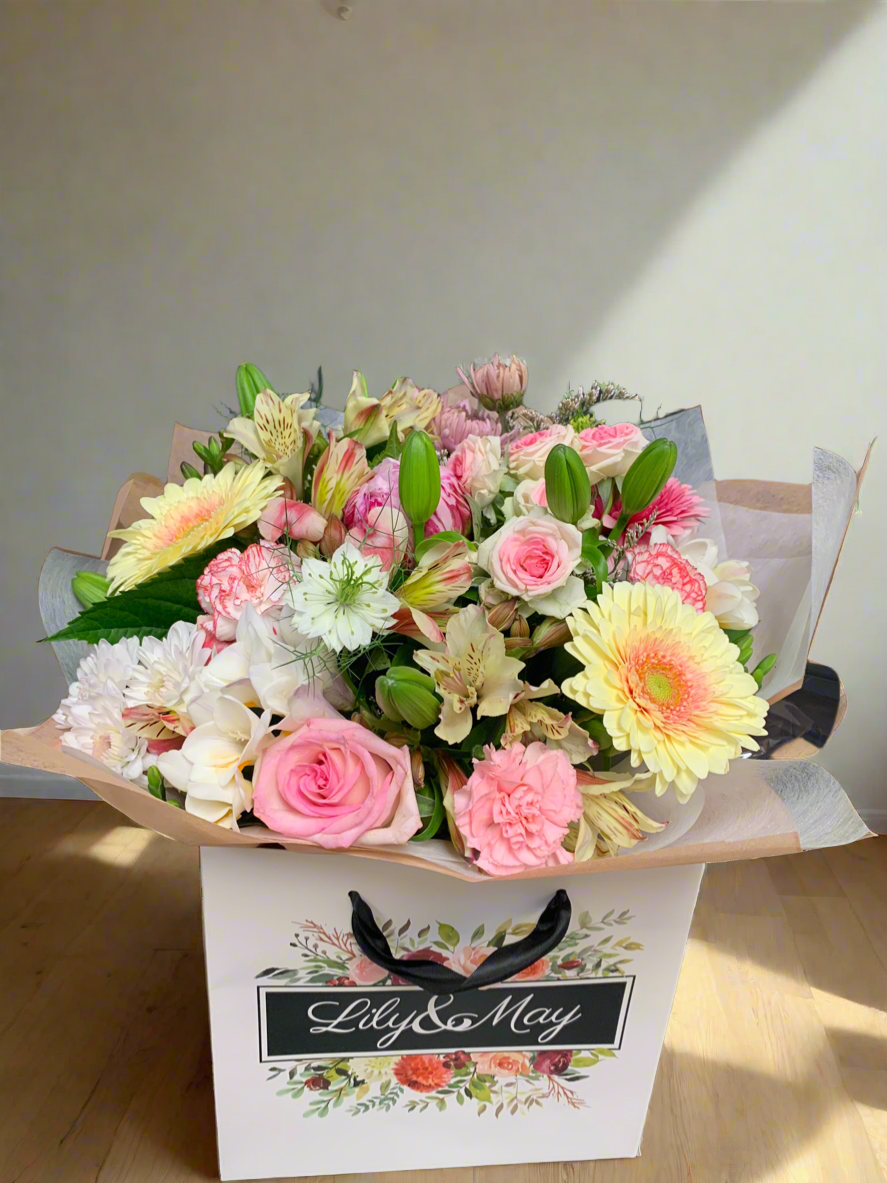 Flower arrangement in bag