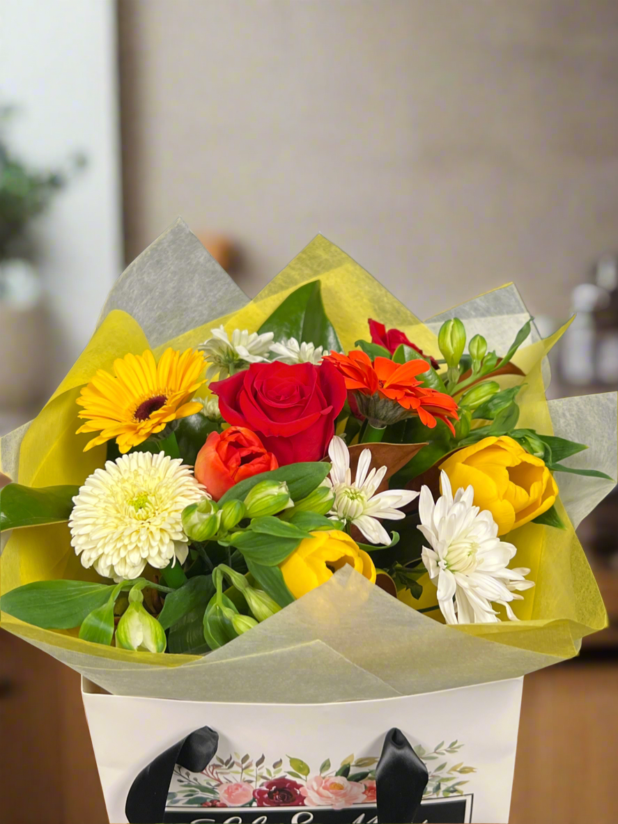 Flower arrangement in bag