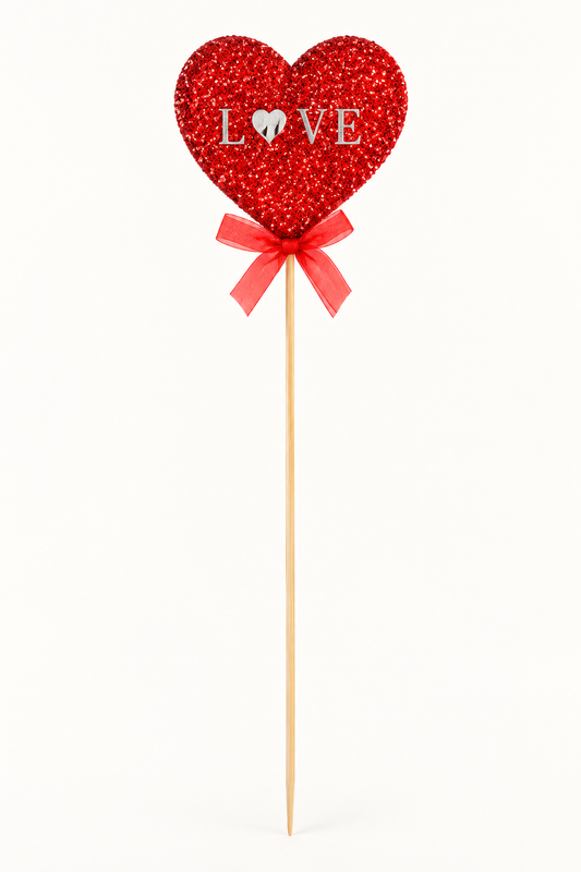 Red Glitter LOVE Heart Pick